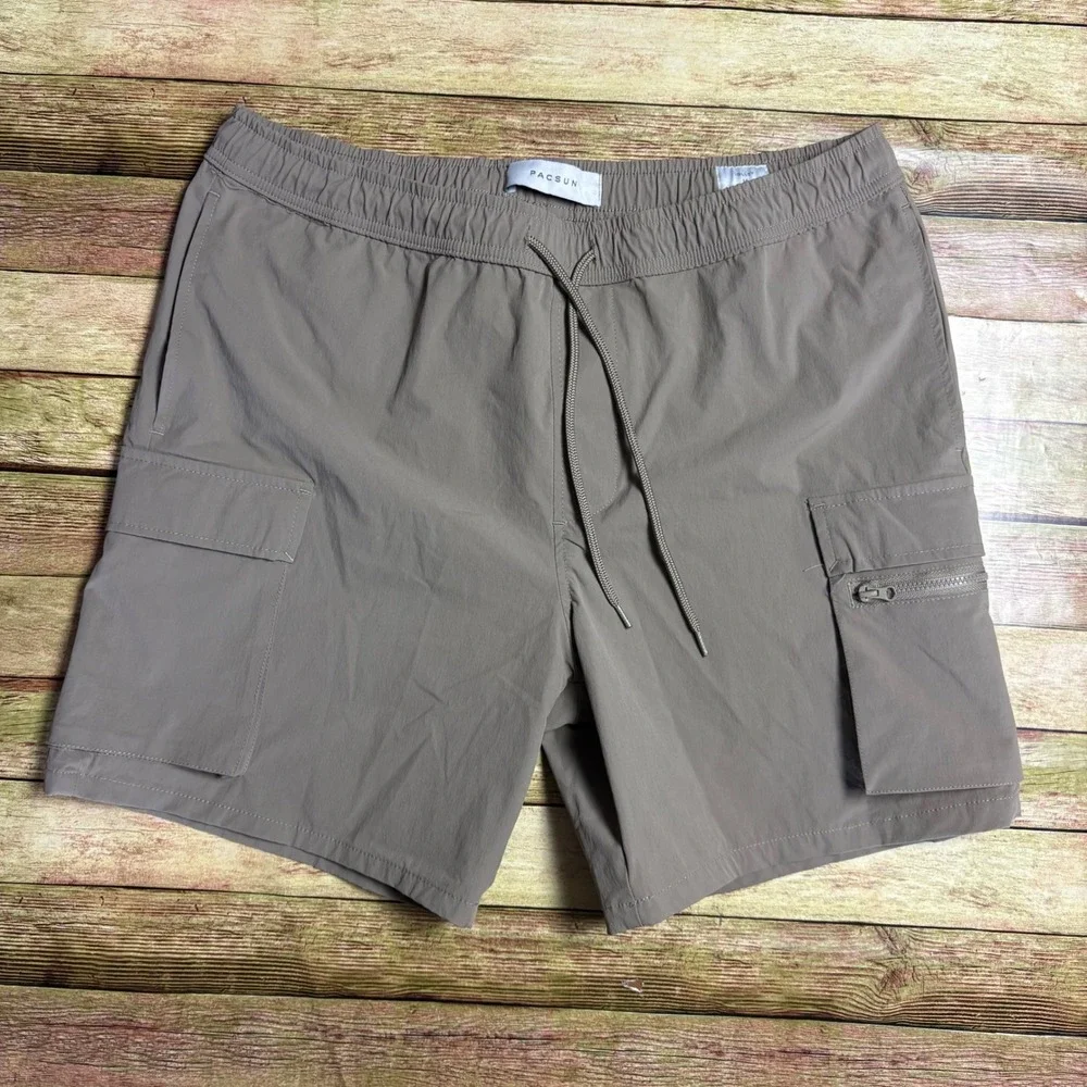 PacSun Taupe Brown Tactical Indie Utility Cargo Volley Shorts Size M Gorpcore